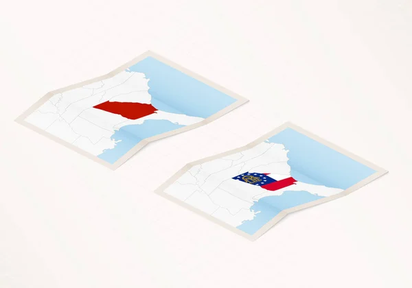 Gürcistan Iki Katlı Haritasında Gürcistan Bayrağı Kırmızı Renkli Işaretler Var — Stok Vektör