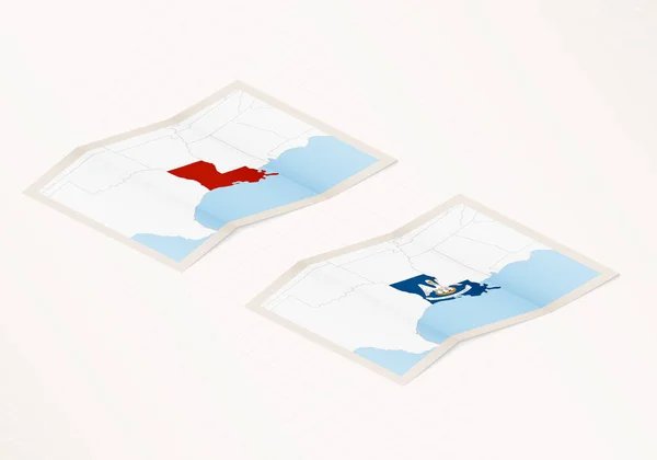 Deux Versions Une Carte Pliée Louisiane Avec Drapeau Pays Louisiane — Image vectorielle