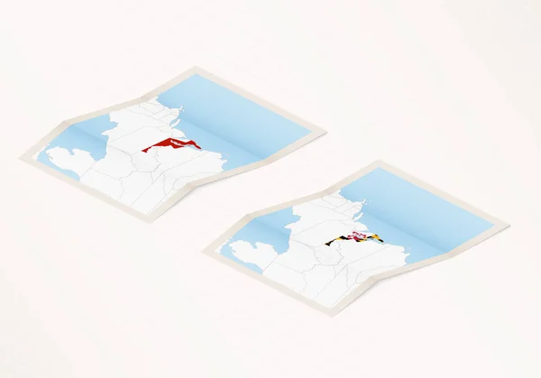 Deux Versions Une Carte Pliée Maryland Avec Drapeau Pays Maryland — Image vectorielle