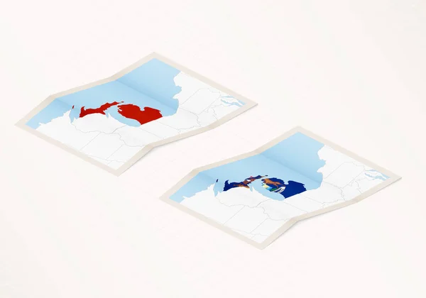 Deux Versions Une Carte Pliée Michigan Avec Drapeau Pays Michigan — Image vectorielle
