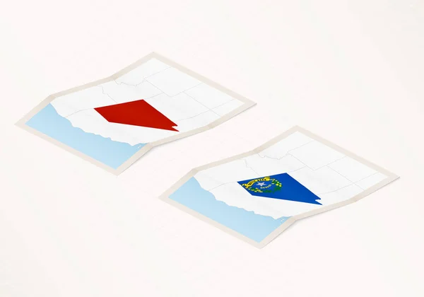 Deux Versions Une Carte Pliée Nevada Avec Drapeau Pays Nevada — Image vectorielle