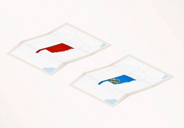 Dos Versiones Mapa Plegado Oklahoma Con Bandera Del País Oklahoma — Vector de stock