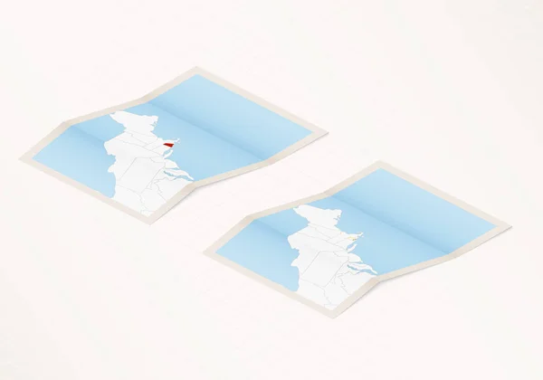 Deux Versions Une Carte Pliée Rhode Island Avec Drapeau Pays — Image vectorielle