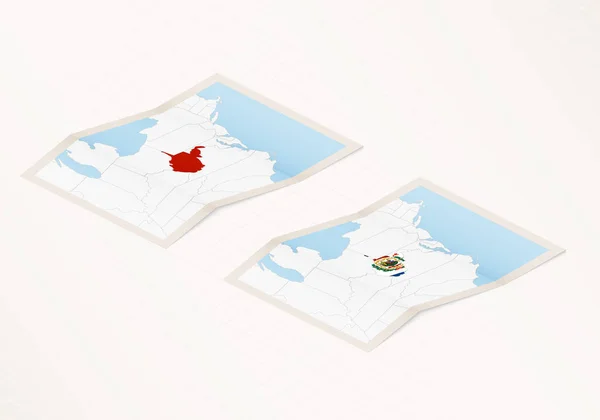 Deux Versions Une Carte Pliée Virginie Occidentale Avec Drapeau Pays — Image vectorielle