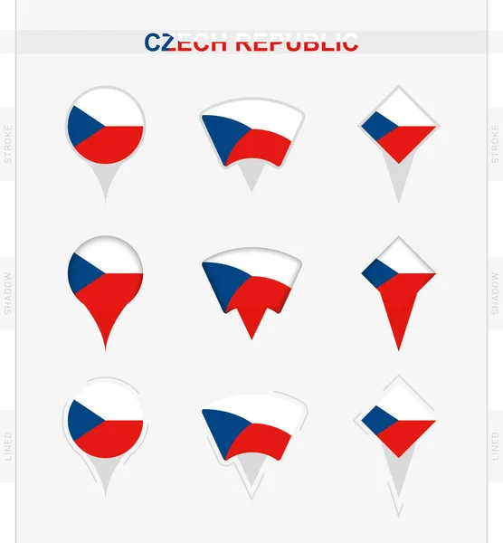 Repubblica Ceca Bandiera Set Icone Pin Posizione Della Bandiera Della — Vettoriale Stock