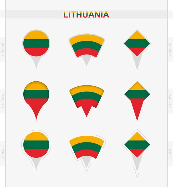 Litevská Vlajka Sada Ikon Umístění Kolíků Litevské Vlajky — Stockový vektor