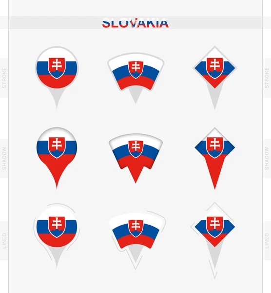 Drapeau Slovaquie Ensemble Icônes Pin Localisation Drapeau Slovaquie — Image vectorielle