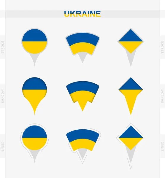 Ucraina Bandiera Insieme Icone Pin Posizione Della Bandiera Ucraina — Vettoriale Stock
