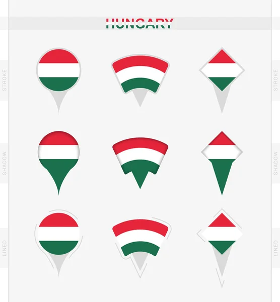 Maďarská Vlajka Sada Ikon Umístění Pin Maďarské Vlajky — Stockový vektor