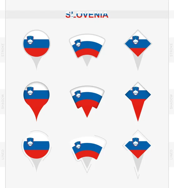 Drapeau Slovénie Ensemble Icônes Pin Localisation Drapeau Slovénie — Image vectorielle