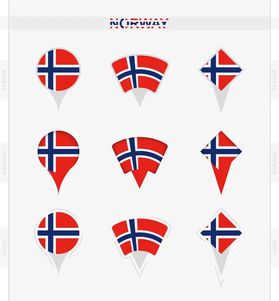Флаг Норвегии Набор Значков Местоположения Флага Норвегии — стоковый вектор