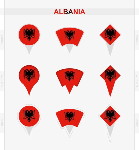 Albánia Zászló Albán Zászló Helymeghatározó Ikonjainak Készlete — Stock Vector