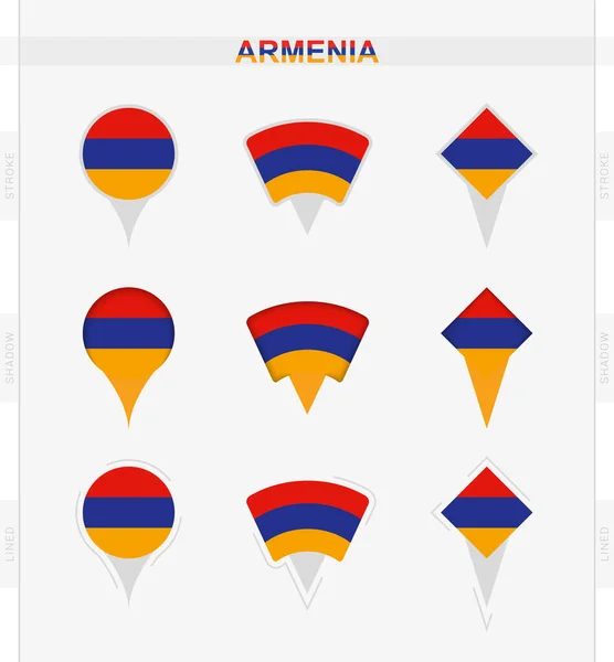 Armenia Flag Set Location Pin Icons Armenia Flag — Stock Vector