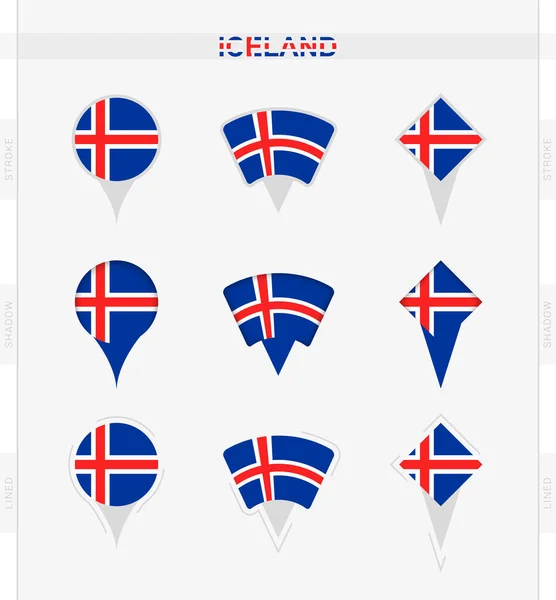 Flaga Islandii Zestaw Ikon Ikon Ikony Lokalizacji Flagi Islandii — Wektor stockowy