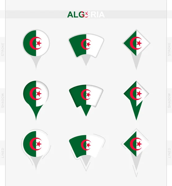 Algeria Flag Set Location Pin Icons Algeria Flag — Stock Vector
