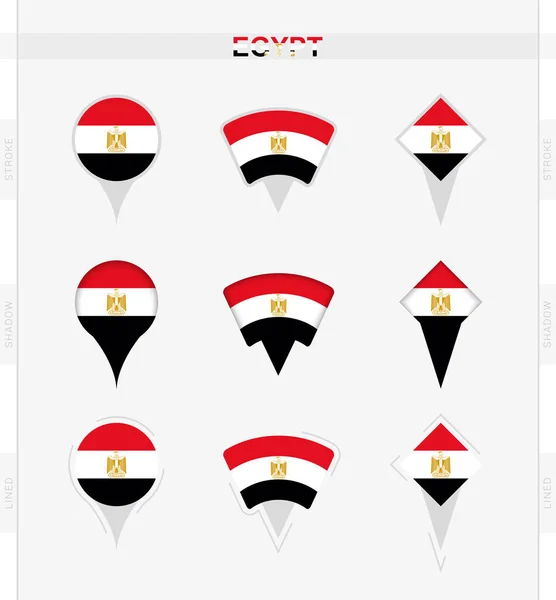 エジプトの旗 エジプトの旗の位置ピンのアイコンのセット — ストックベクタ