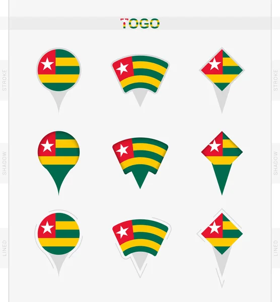Bandeira Togo Conjunto Ícones Pino Localização Bandeira Togo — Vetor de Stock