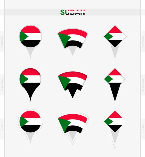 Sudan Flag Set Location Pin Icons Sudan Flag — Stock Vector