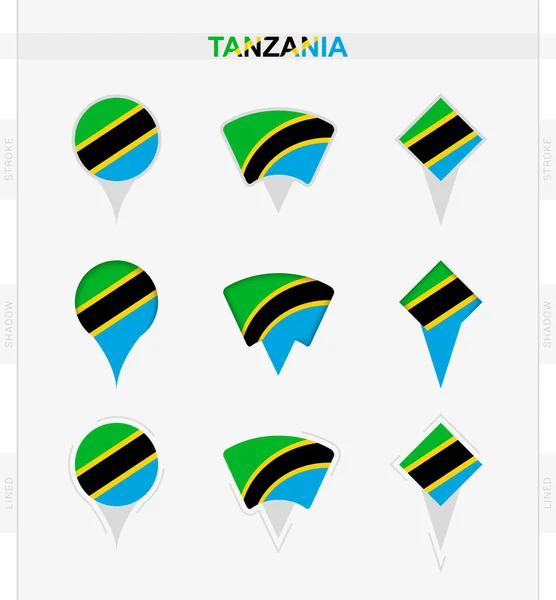 Tanzania Flag Set Location Pin Icons Tanzania Flag — Stock Vector