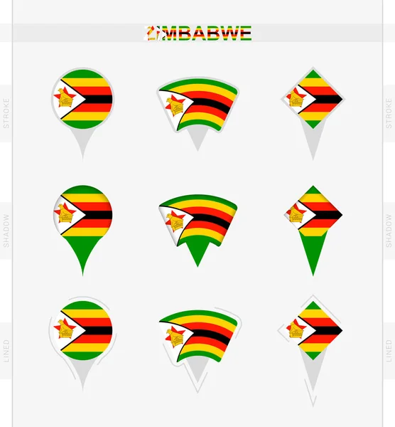 Zimbabwe Zászló Zimbabwei Zászló Helymeghatározó Ikonjainak Készlete — Stock Vector