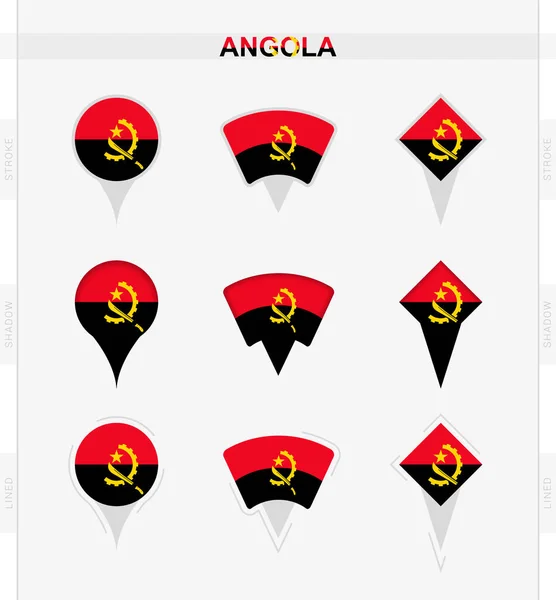 Angola Zászló Set Location Pin Ikonok Angola Zászló — Stock Vector
