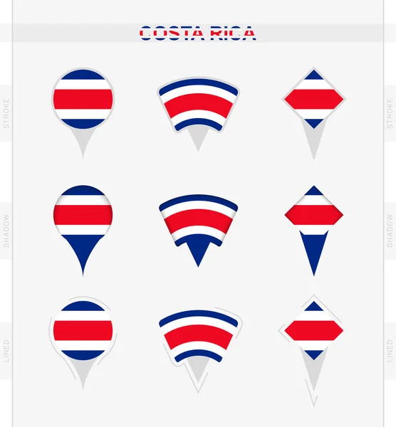 Kostarická Vlajka Sada Ikon Umístění Pin Kostarické Vlajky — Stockový vektor