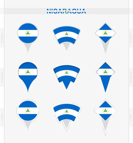 Nicaragua Vlag Set Van Locatie Pin Pictogrammen Van Nicaragua Vlag — Stockvector