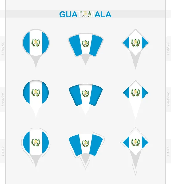 Bandera Guatemala Conjunto Iconos Pin Ubicación Bandera Guatemala — Vector de stock