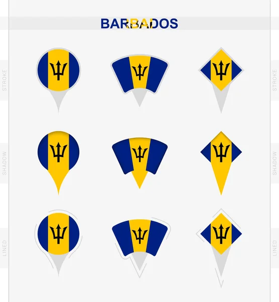 Barbados Zászló Állítsa Hely Pin Ikonok Barbados Zászló — Stock Vector