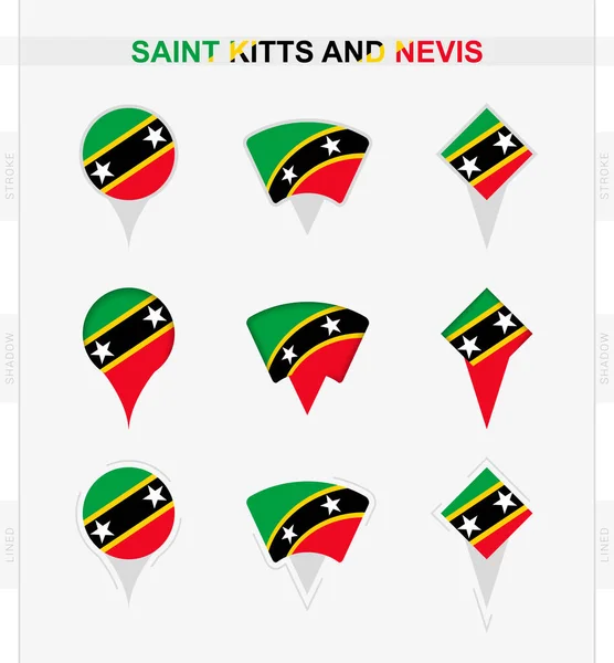圣基茨和尼维斯国旗 一套圣基茨和尼维斯国旗的定位别针图标 — 图库矢量图片