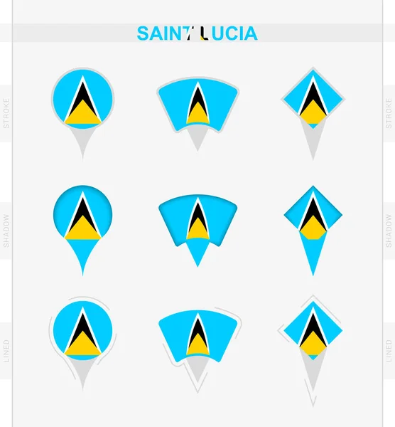 Bandiera Santa Lucia Set Icone Con Perno Posizione Della Bandiera — Vettoriale Stock