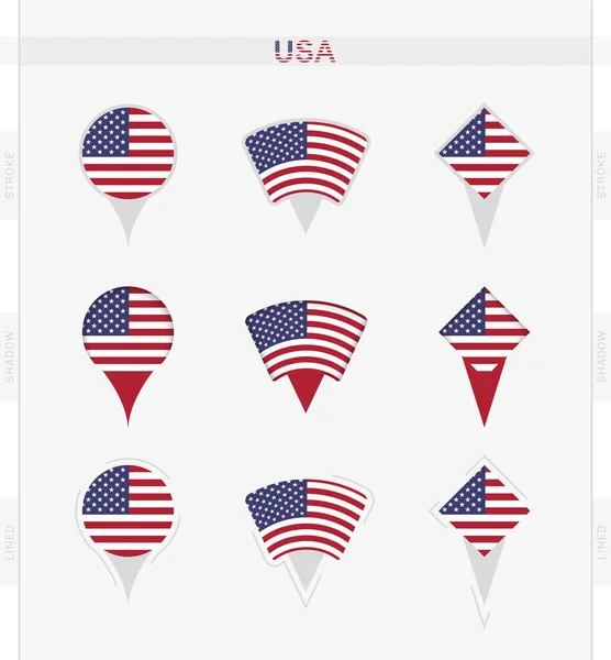 Bandera Conjunto Iconos Pin Ubicación Bandera — Vector de stock