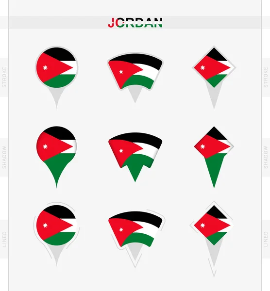 Jordanische Flagge Set Von Location Pin Symbolen Der Jordanischen Flagge — Stockvektor