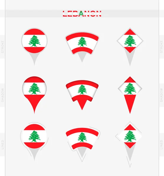 Lebanon Flag Set Location Pin Icons Lebanon Flag — Stock Vector