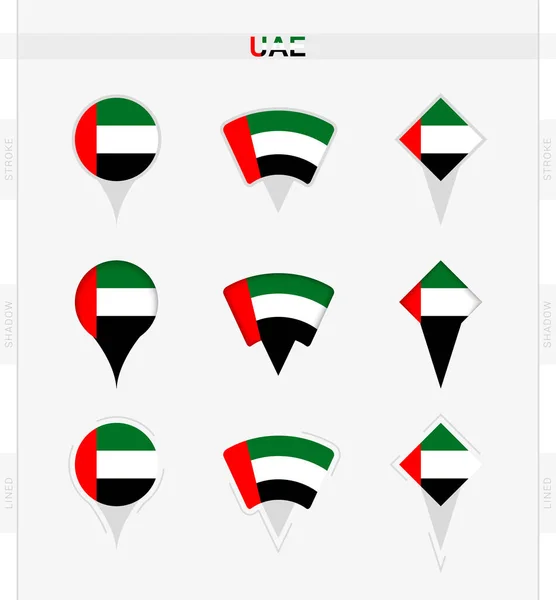 United Arab Emirates Flag Set Location Pin Icons United Arab — Stock Vector