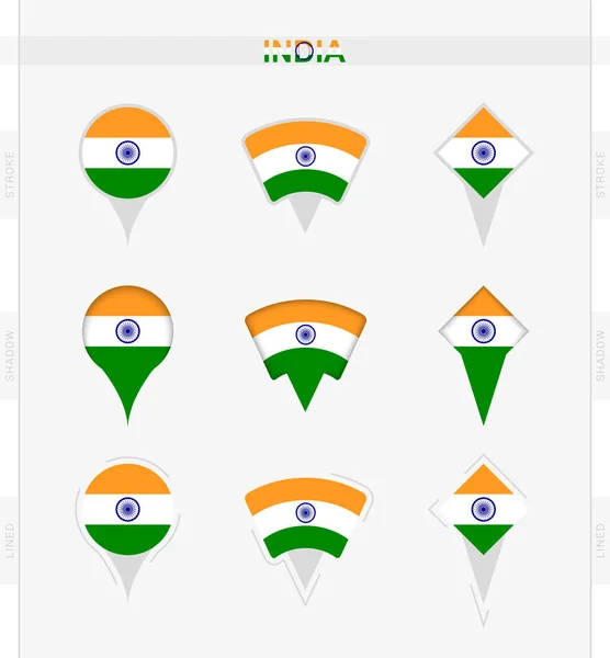 インドの旗 インドの旗の位置ピンのアイコンのセット — ストックベクタ
