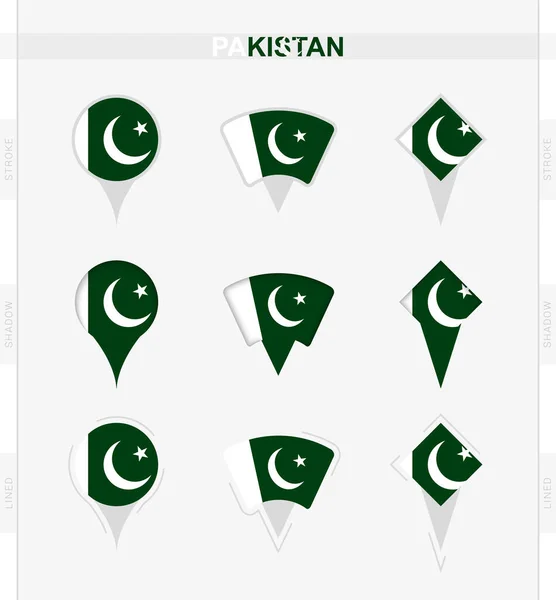 Pakistan Bayrağı Pakistan Bayrağının Lokasyon Simgeleri — Stok Vektör