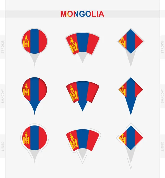 Mongolia Flag Set Location Pin Icons Mongolia Flag — Stock Vector