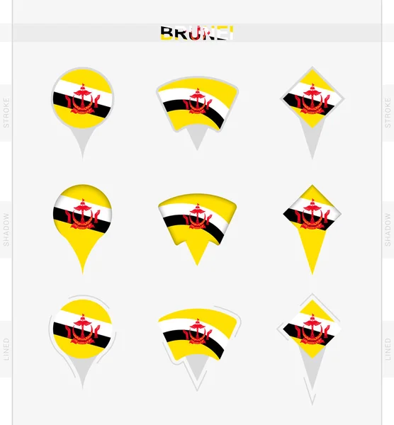 Brunei Flag Set Location Pin Icons Brunei Flag — Stock Vector