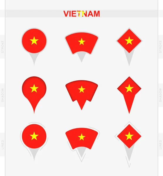 ベトナムの旗 ベトナムの旗の位置ピンのアイコンのセット — ストックベクタ