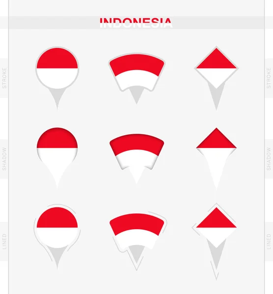 Indonesienfahne Set Von Location Pin Symbolen Der Flagge Indonesiens — Stockvektor
