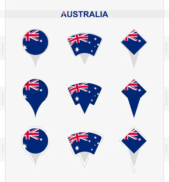 Australia Flag Set Location Pin Icons Australia Flag — Stock Vector