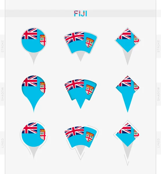 Drapeau Fidji Ensemble Icônes Broches Localisation Drapeau Fidji — Image vectorielle