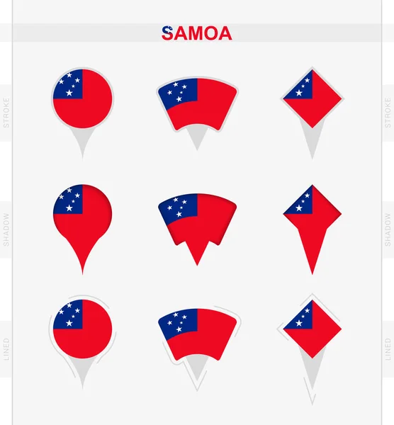 Flaga Samoa Zestaw Ikon Pinów Lokalizacyjnych Flagi Samoa — Wektor stockowy