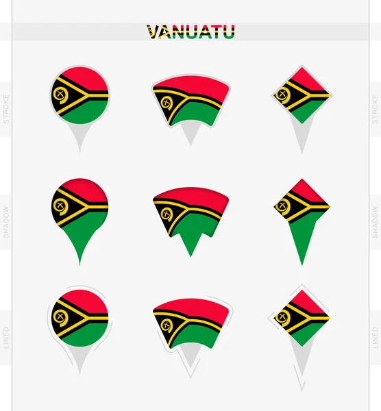 Vanuatu Vlag Set Van Locatie Pin Pictogrammen Van Vanuatu Vlag — Stockvector