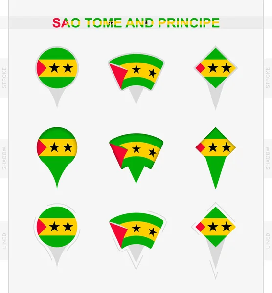 Bandeira São Tomé Príncipe Conjunto Ícones Pin Localização Bandeira São — Vetor de Stock