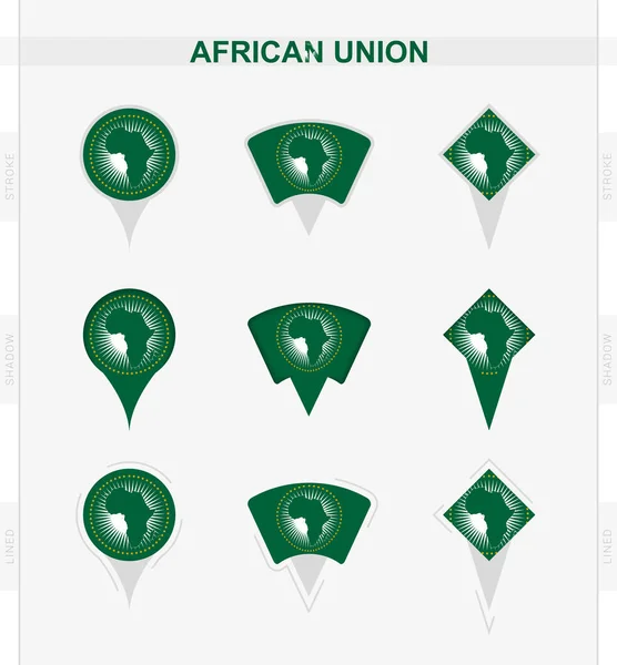 African Union Flag Set Location Pin Icons African Union Flag — Stock Vector