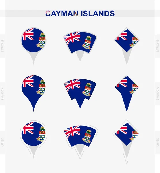 ケイマン諸島の旗 ケイマン諸島の旗の位置ピンのアイコンのセット — ストックベクタ