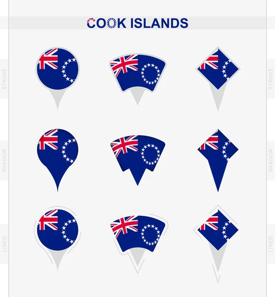 クック諸島の旗 クック諸島の旗の位置ピンのアイコンのセット — ストックベクタ