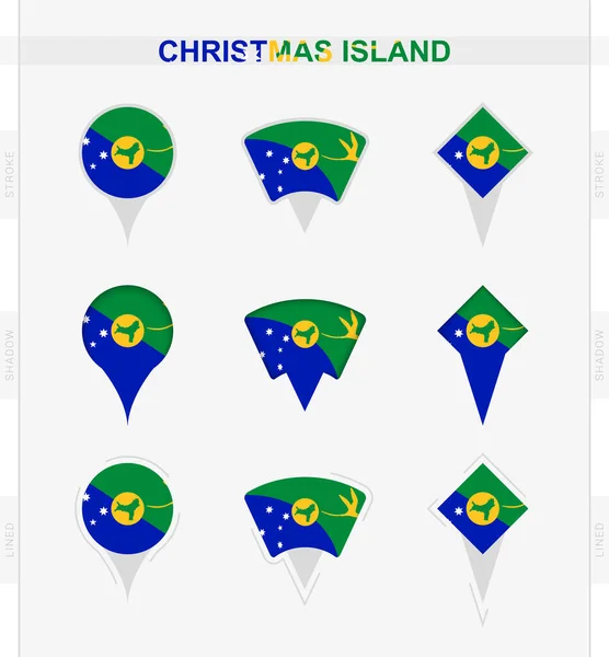 クリスマス島の旗 クリスマス島の旗の位置ピンアイコンのセット — ストックベクタ